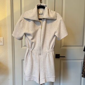 Varley Light Gray Zip-Up Romper